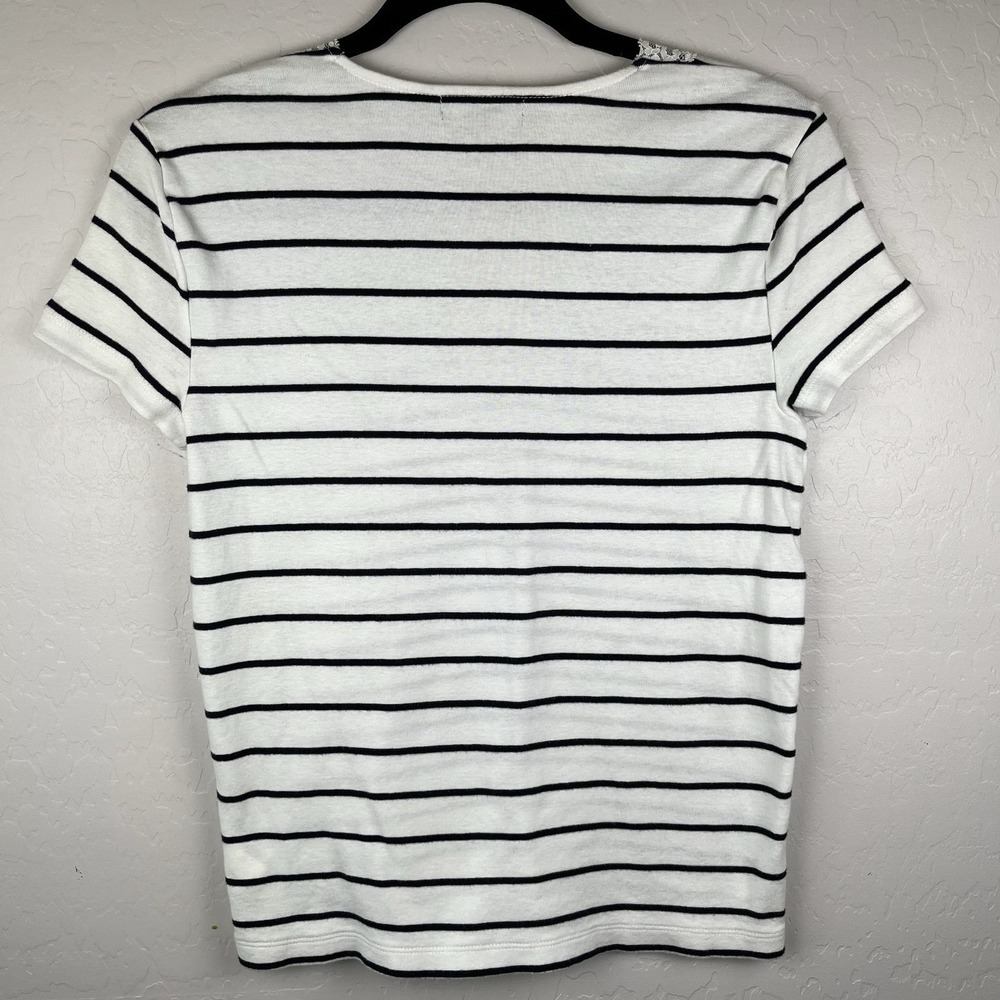 Chaps Ralph Lauren Short Sleeve Women's Sz M Striped Lace V-neck Western Cottage - Picture 5 of 9